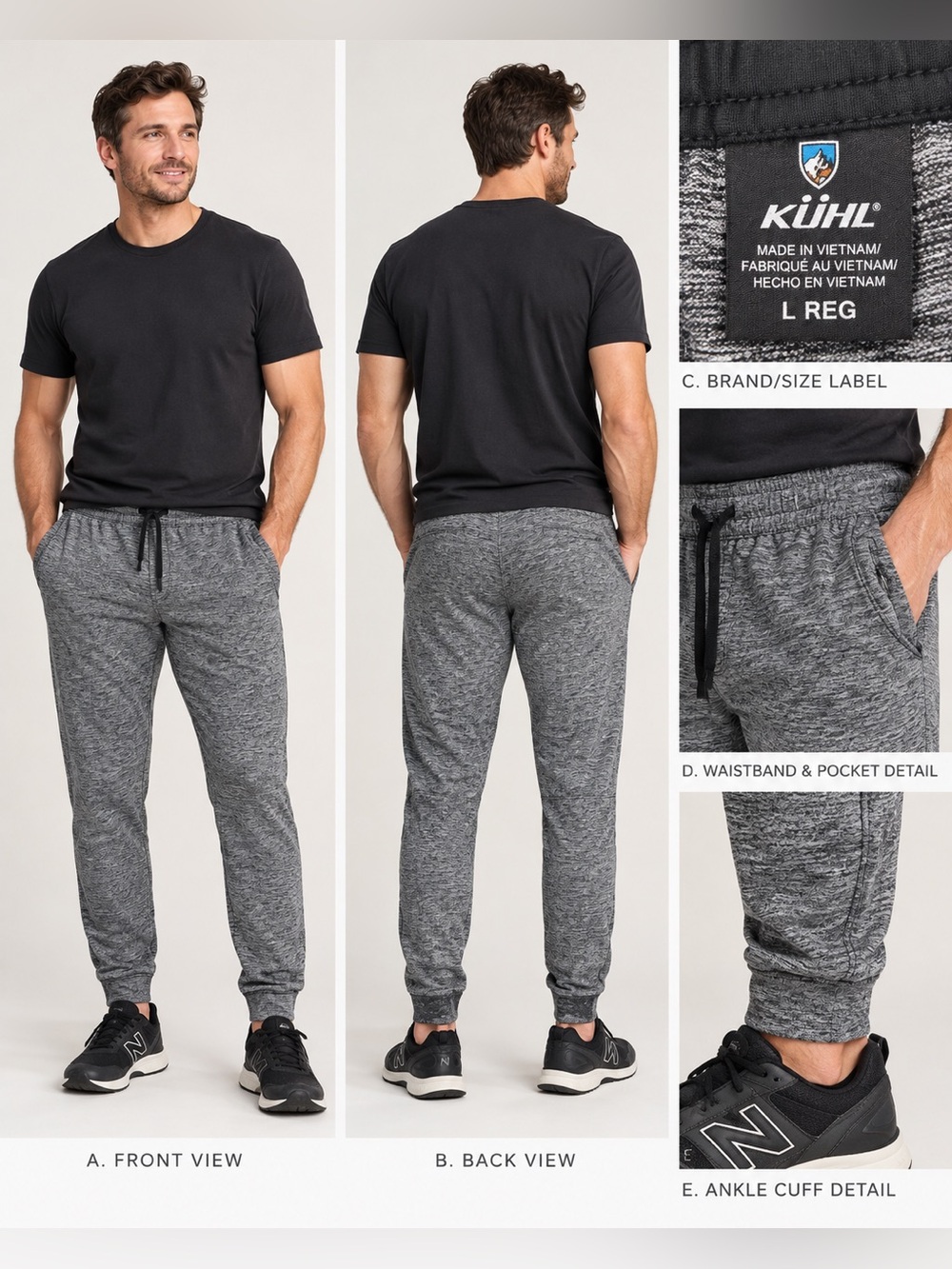 KUHL Men’s Large Gray Heather Jogger Pants Drawstring Athletic Outdoor Hiking